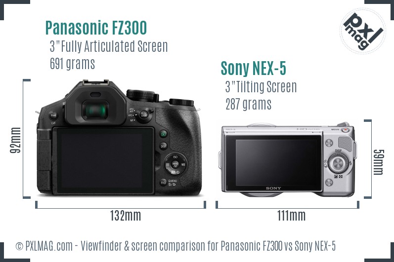 Panasonic FZ300 vs Sony NEX-5 Screen and Viewfinder comparison