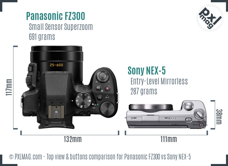 Panasonic FZ300 vs Sony NEX-5 top view buttons comparison