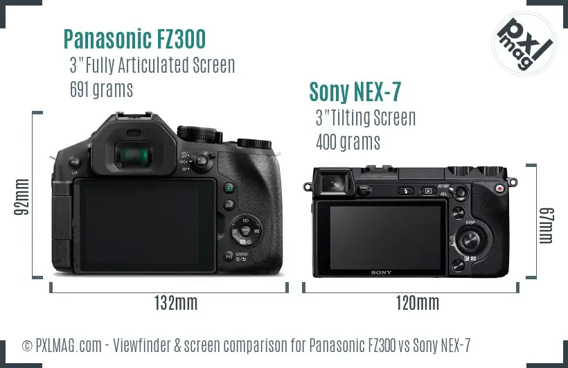 Panasonic FZ300 vs Sony NEX-7 Screen and Viewfinder comparison