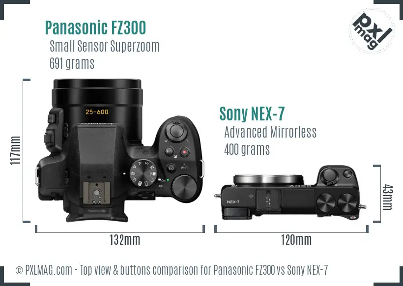 Panasonic FZ300 vs Sony NEX-7 top view buttons comparison