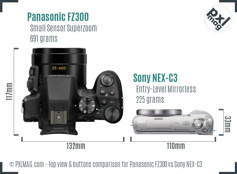 Panasonic FZ300 vs Sony NEX-C3 top view buttons comparison