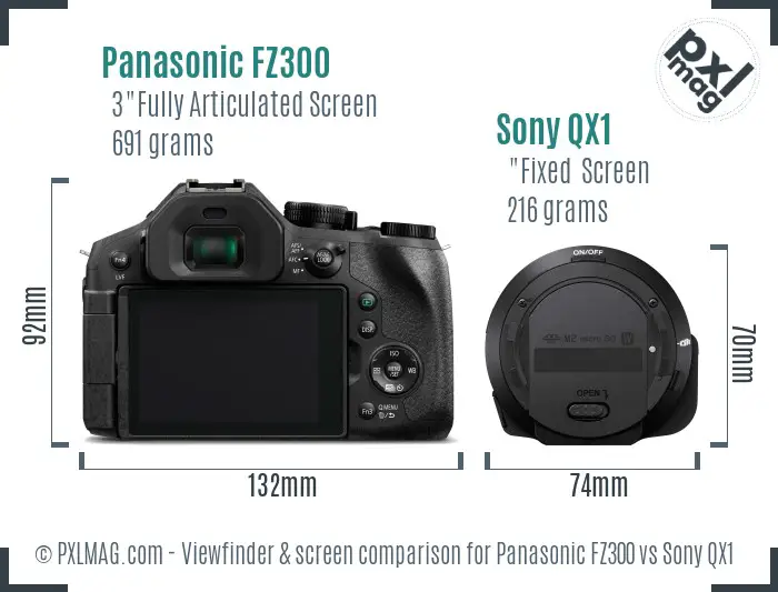 Panasonic FZ300 vs Sony QX1 Screen and Viewfinder comparison
