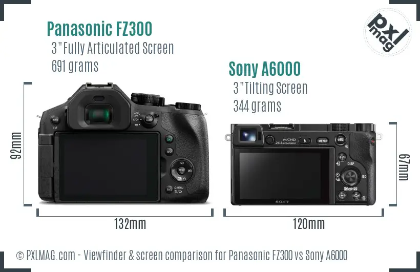 Panasonic FZ300 vs Sony A6000 Screen and Viewfinder comparison