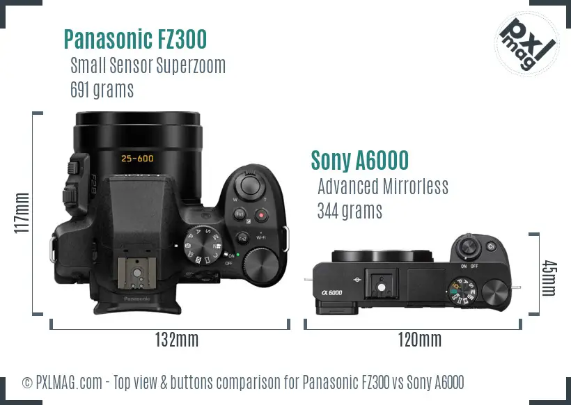 Panasonic FZ300 vs Sony A6000 top view buttons comparison