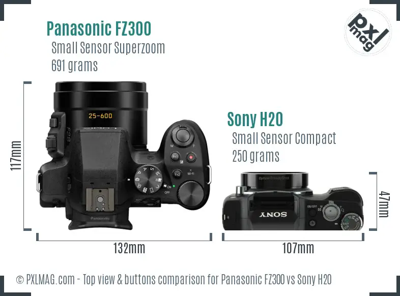 Panasonic FZ300 vs Sony H20 top view buttons comparison Panasonic FZ300 vs Sony H20 top view buttons comparison