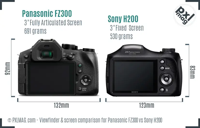 Panasonic FZ300 vs Sony H200 Screen and Viewfinder comparison