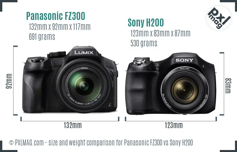 Panasonic FZ300 vs Sony H200 size comparison