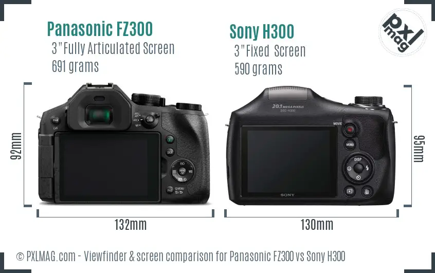 Panasonic FZ300 vs Sony H300 Screen and Viewfinder comparison