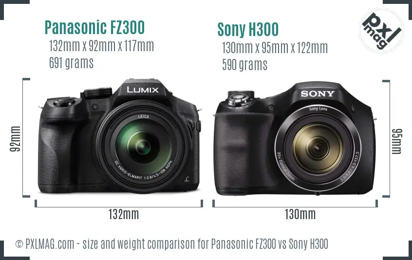 Panasonic FZ300 vs Sony H300 size comparison