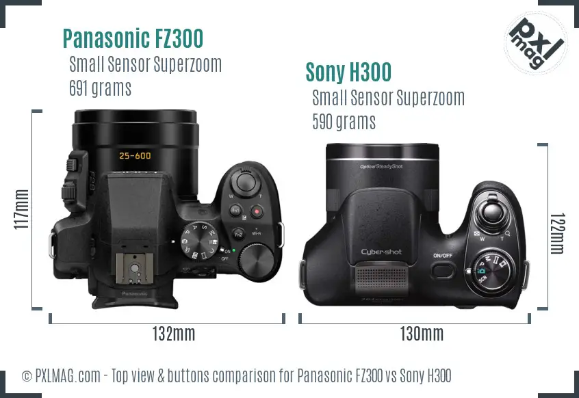Panasonic FZ300 vs Sony H300 top view buttons comparison