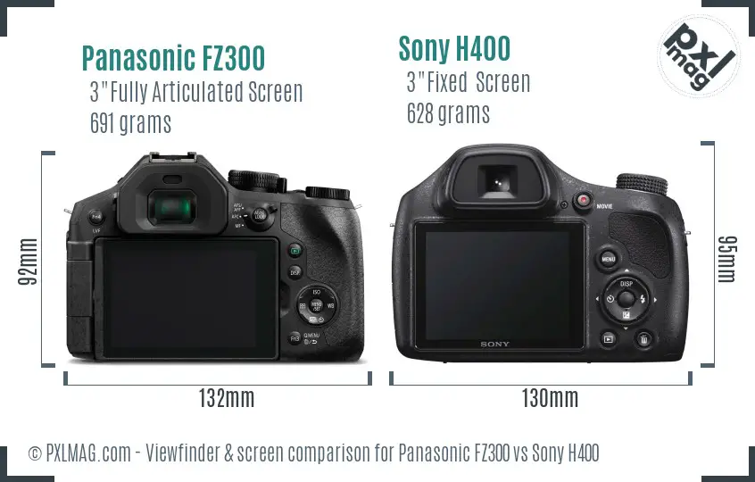 Panasonic FZ300 vs Sony H400 Screen and Viewfinder comparison