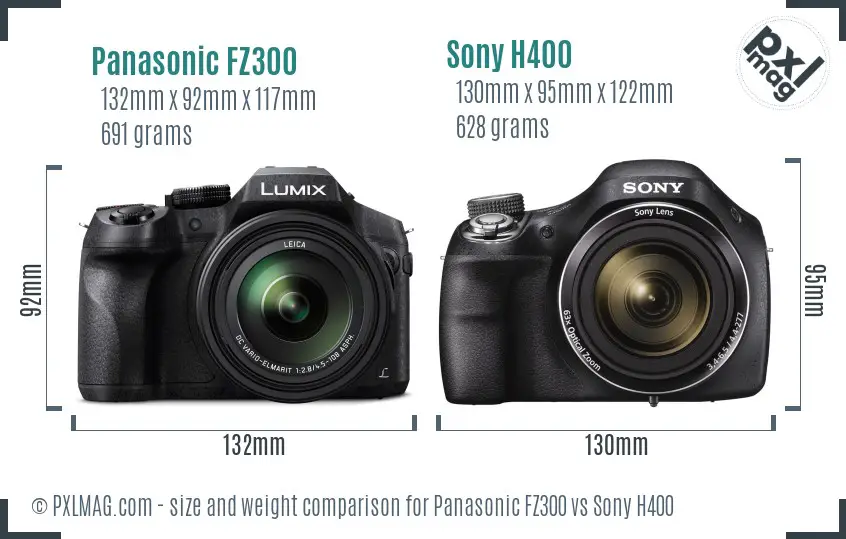 Panasonic FZ300 vs Sony H400 size comparison