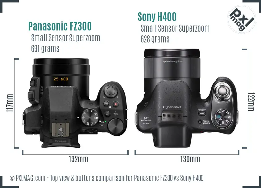 Panasonic FZ300 vs Sony H400 top view buttons comparison