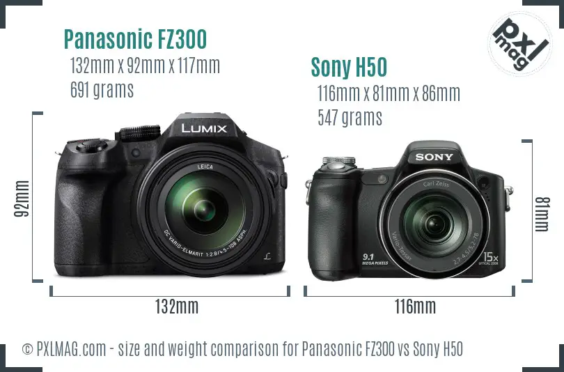 Panasonic FZ300 vs Sony H50 size comparison