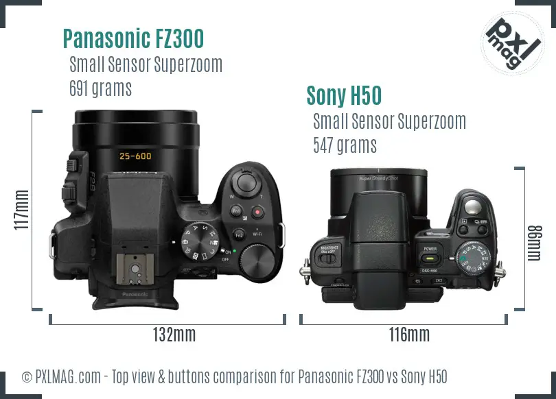 Panasonic FZ300 vs Sony H50 top view buttons comparison