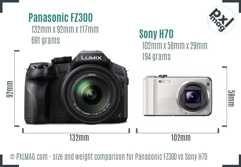 Panasonic FZ300 vs Sony H70 size comparison
