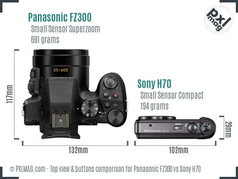 Panasonic FZ300 vs Sony H70 top view buttons comparison