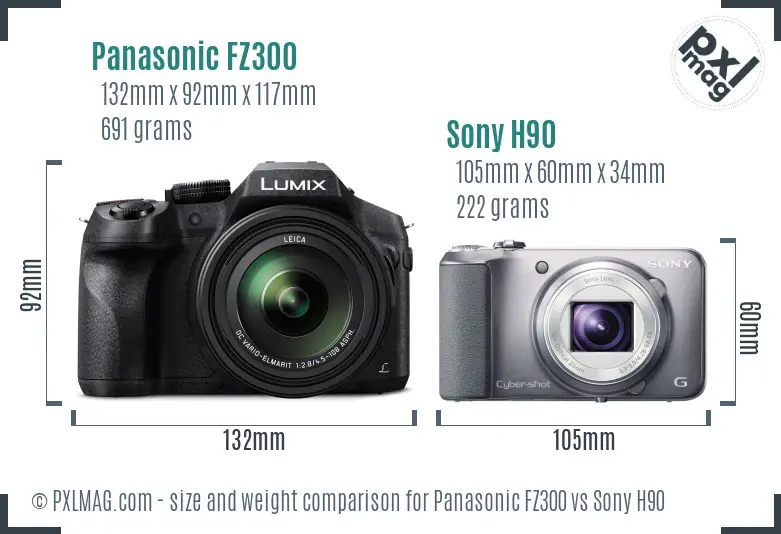 Panasonic FZ300 vs Sony H90 size comparison