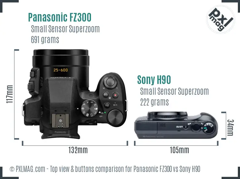 Panasonic FZ300 vs Sony H90 top view buttons comparison