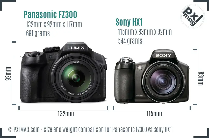 Panasonic FZ300 vs Sony HX1 size comparison