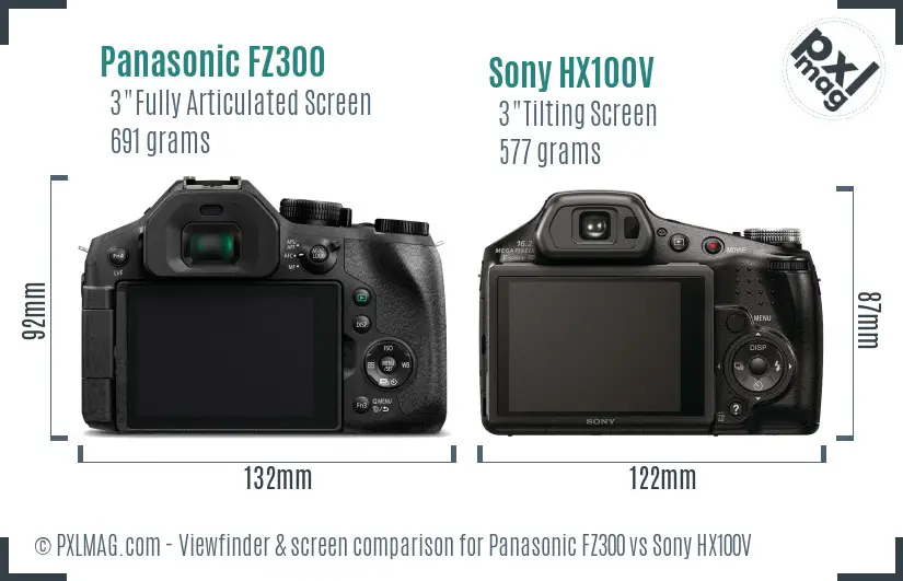 Panasonic FZ300 vs Sony HX100V Screen and Viewfinder comparison