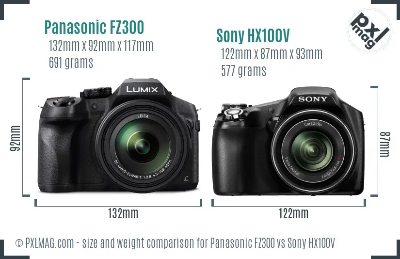 Panasonic FZ300 vs Sony HX100V size comparison