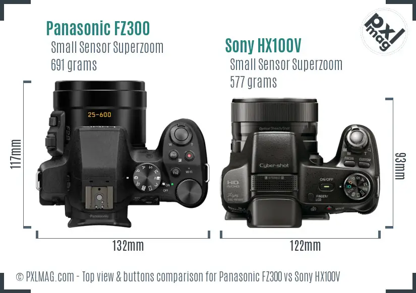 Panasonic FZ300 vs Sony HX100V top view buttons comparison