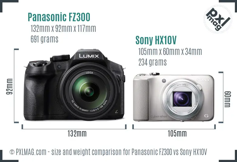 Panasonic FZ300 vs Sony HX10V size comparison