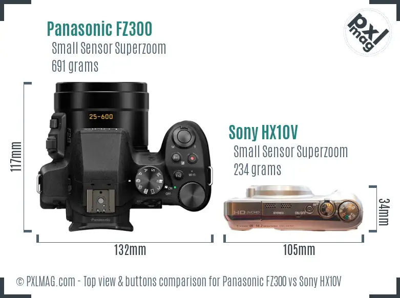 Panasonic FZ300 vs Sony HX10V top view buttons comparison