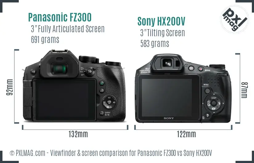 Panasonic FZ300 vs Sony HX200V Screen and Viewfinder comparison