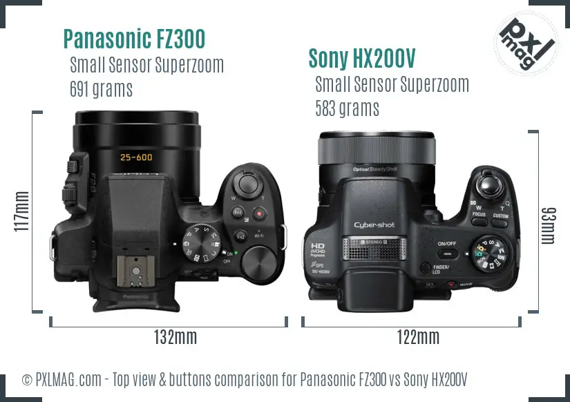 Panasonic FZ300 vs Sony HX200V top view buttons comparison