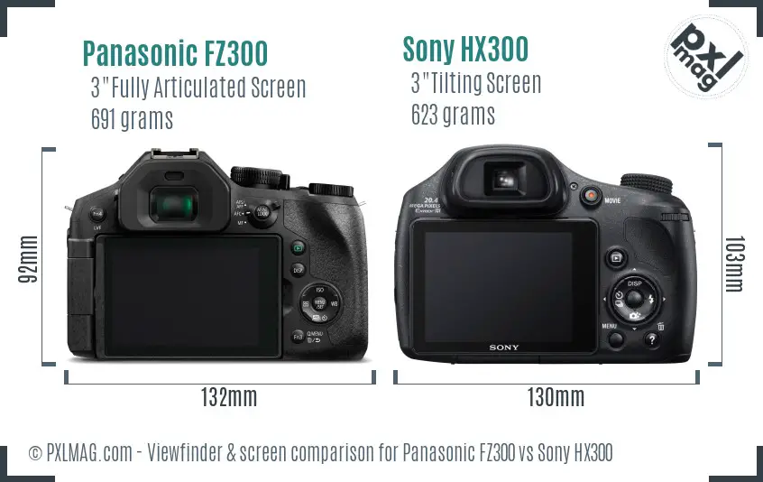 Panasonic FZ300 vs Sony HX300 Screen and Viewfinder comparison