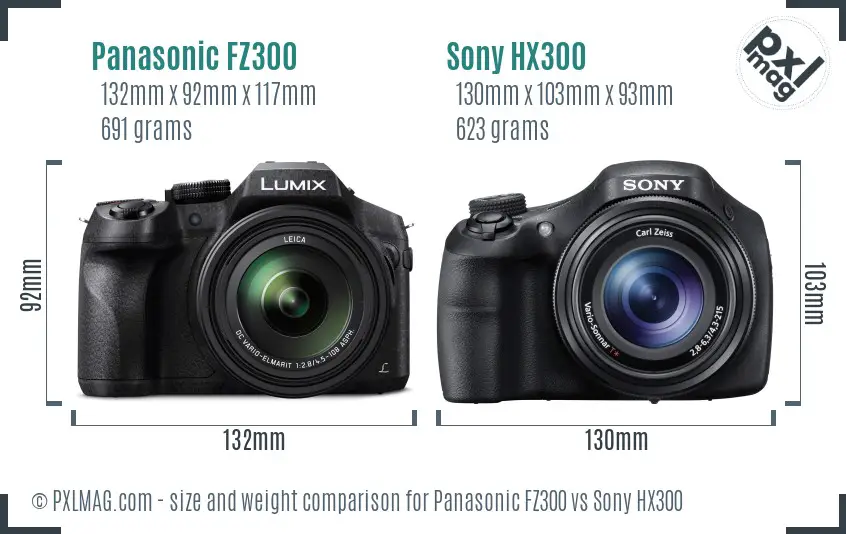 Panasonic FZ300 vs Sony HX300 size comparison