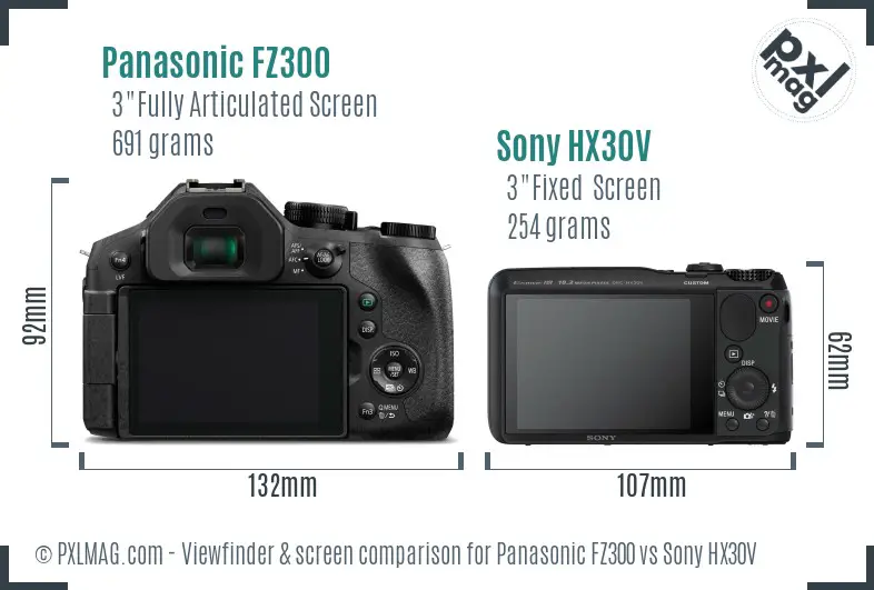 Panasonic FZ300 vs Sony HX30V Screen and Viewfinder comparison