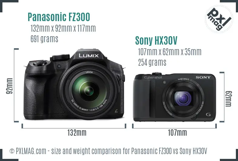 Panasonic FZ300 vs Sony HX30V size comparison