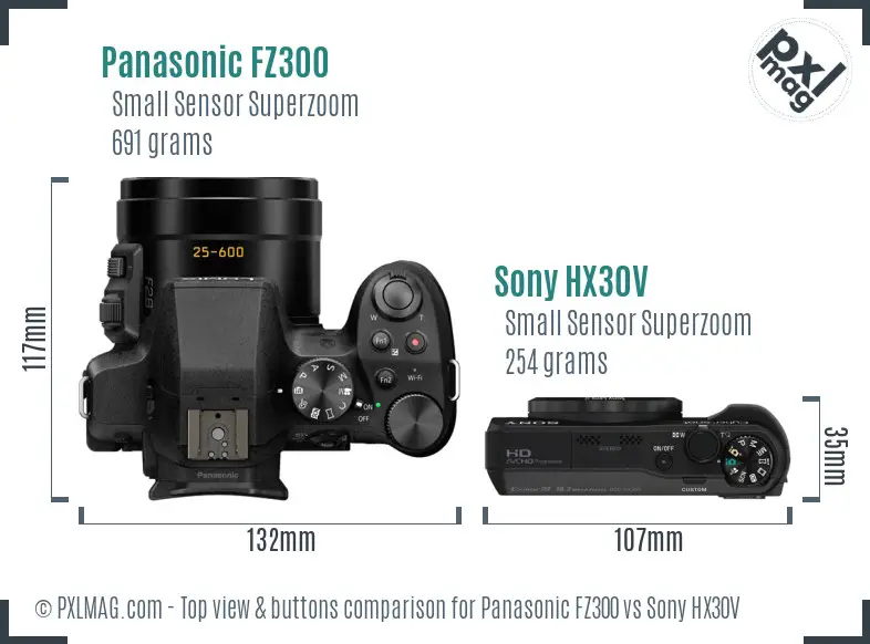 Panasonic FZ300 vs Sony HX30V top view buttons comparison