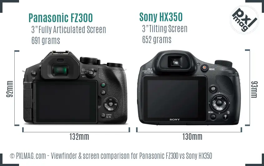 Panasonic FZ300 vs Sony HX350 Screen and Viewfinder comparison