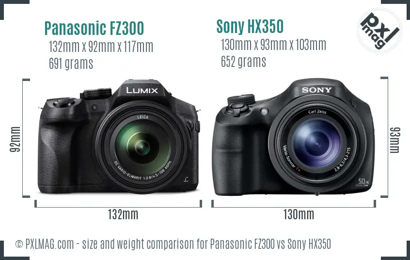 Panasonic FZ300 vs Sony HX350 size comparison