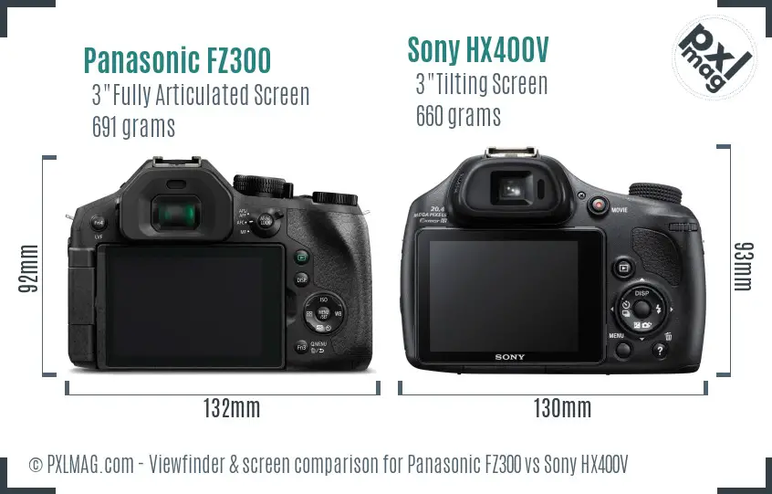 Panasonic FZ300 vs Sony HX400V Screen and Viewfinder comparison