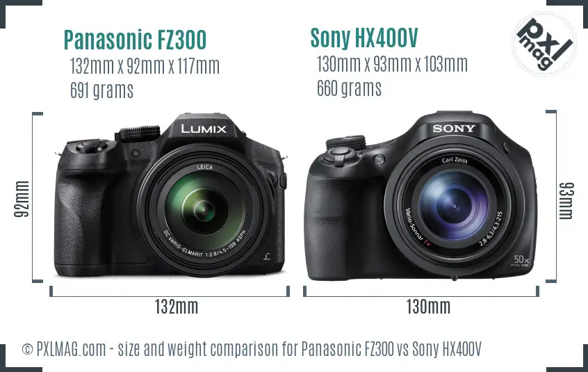 Panasonic FZ300 vs Sony HX400V size comparison