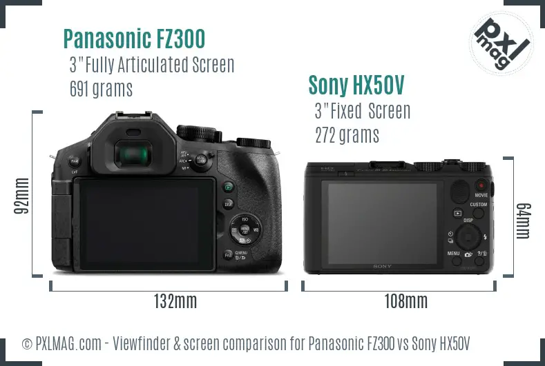 Panasonic FZ300 vs Sony HX50V Screen and Viewfinder comparison