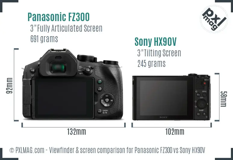 Panasonic FZ300 vs Sony HX90V Screen and Viewfinder comparison