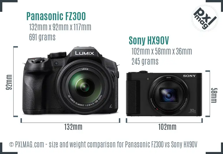 Panasonic FZ300 vs Sony HX90V size comparison