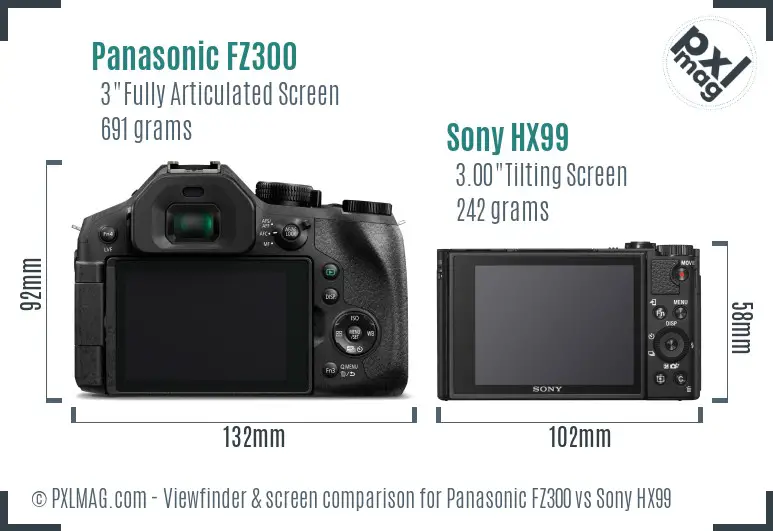 Panasonic FZ300 vs Sony HX99 Screen and Viewfinder comparison