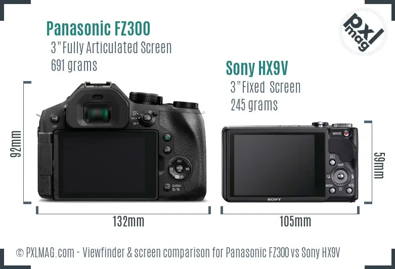 Panasonic FZ300 vs Sony HX9V Screen and Viewfinder comparison