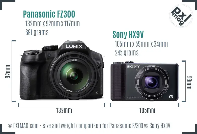 Panasonic FZ300 vs Sony HX9V size comparison