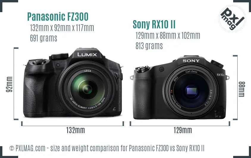 Panasonic FZ300 vs Sony RX10 II size comparison