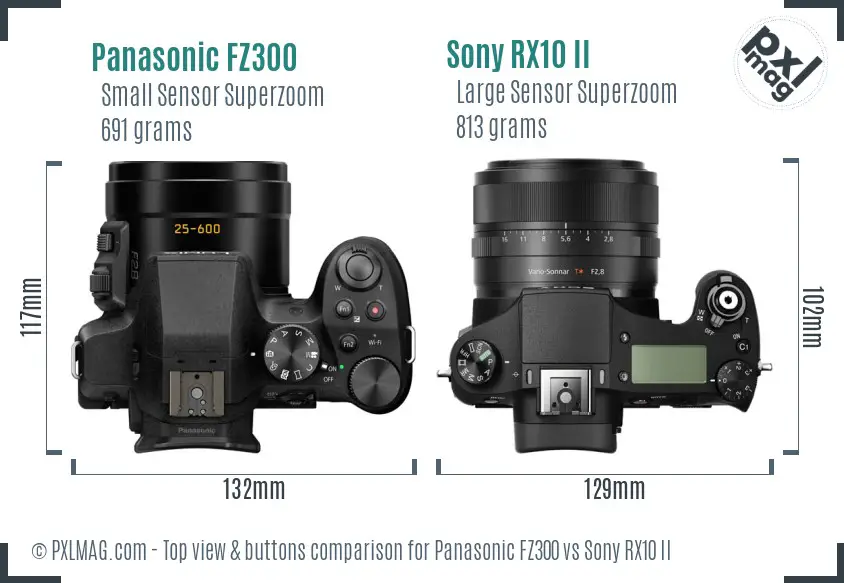 Panasonic FZ300 vs Sony RX10 II top view buttons comparison