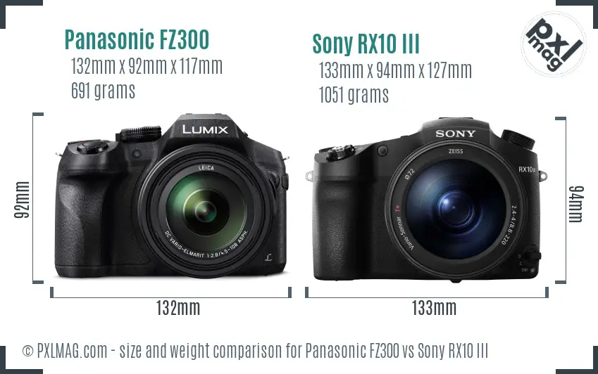 Panasonic FZ300 vs Sony RX10 III size comparison