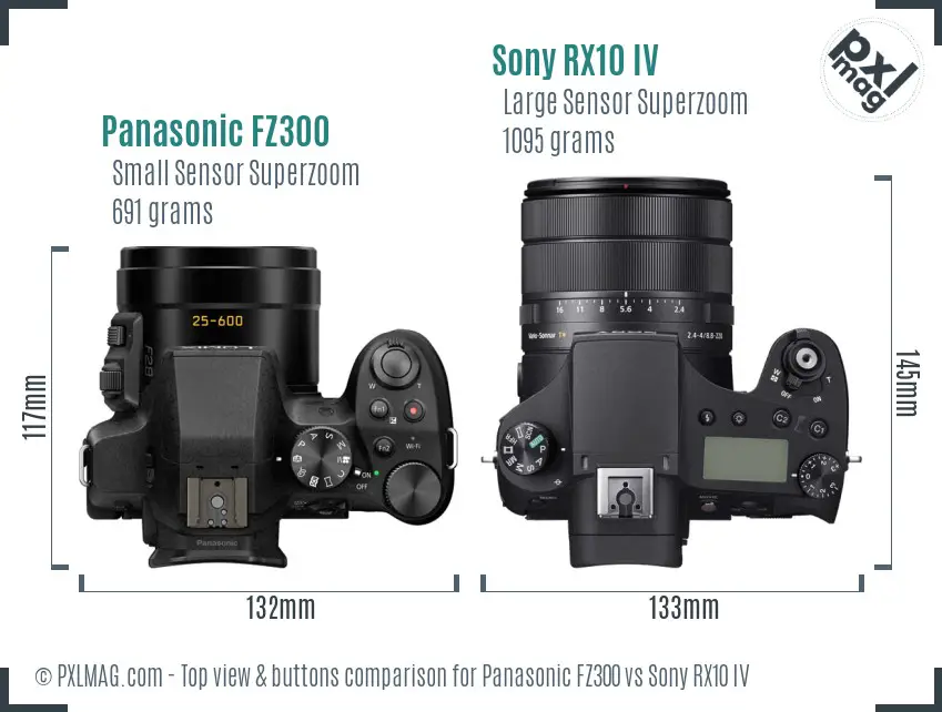 Panasonic FZ300 vs Sony RX10 IV top view buttons comparison